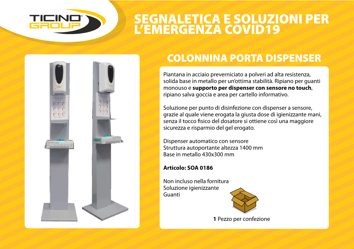 Colonnina porta dispenser NO TOUCH con sensore