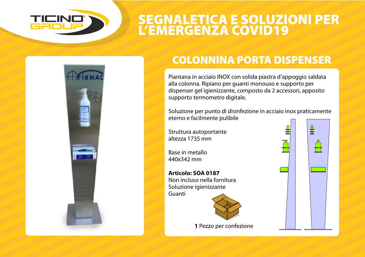 Colonnina porta dispenser in acciaio INOX